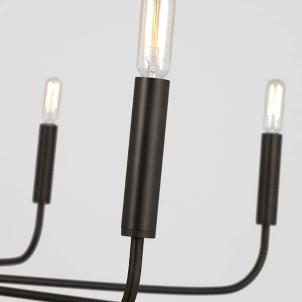 Generation Lighting - Brianna Wide 9-Light Aged Iron Minimalist Modern Hanging Candlestick Chandelier with Swivel Canopy