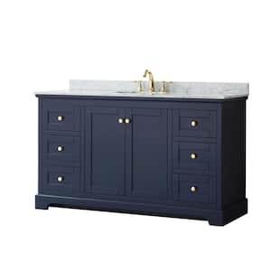 Avery 60 in. W x 22 in. D Bathroom Vanity in Dark Blue with Marble Vanity Top in White Carrara with White Basin