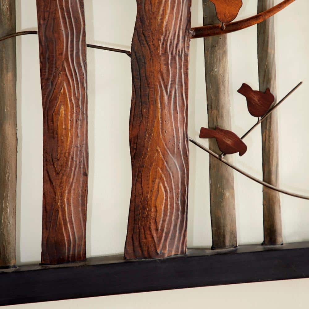 Multi Colored Metal Bird and Tree Wall Sculpture, 39" x 27"
