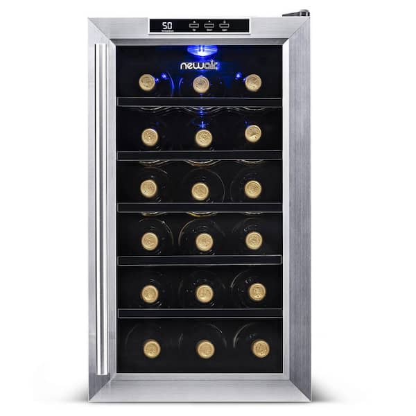 NewAir Single Zone 18-Bottle Compact Freestanding Wine Cooler Fridge with Quiet and Vibration Free Operation - Stainless Steel