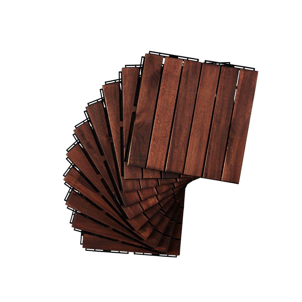 10 Pcs 12 x12 in. Striped Interlocking Deck Tiles, Square Acacia Hardwood Outdoor Flooring for Patio, Pool Side price history on PriceWatchPro