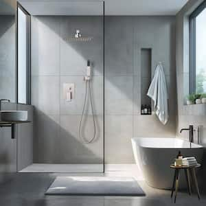 Rain Square Single Handle 1-Spray Shower Faucet 1.8 GPM w/ Valve 10in. Dual Shower Heads Shower System in Brushed Nickel