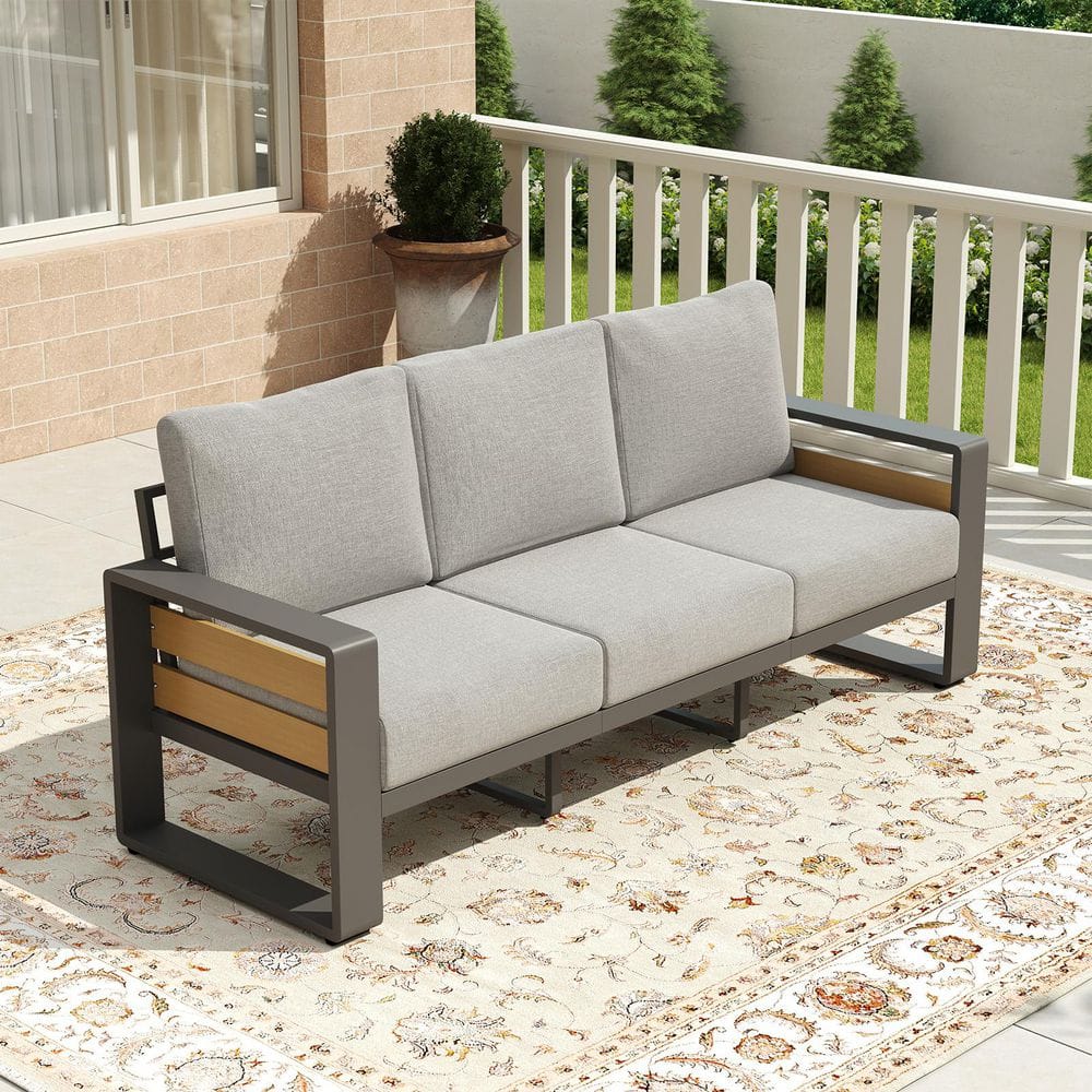 Sizzim Aluminum Patio Conversation sofa in Light Gray 1-Piece 3