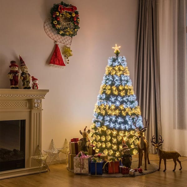 2ft 4ft 5ft 6ft 7ft Prelit Fibre Optics LED Christmas Trees With 8 Light Modes 