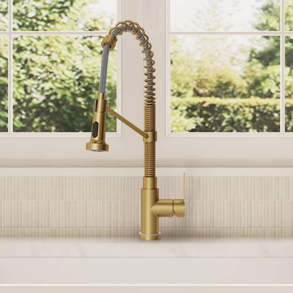 21.26 in. Single-Handle Pull-Down 2-Sprayer Kitchen Faucet LED Base 360° Spout Swivel Commercial in Brushed Gold