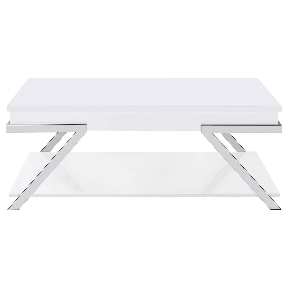 White High Gloss Rectangular Lift-Top Coffee Table with Storage