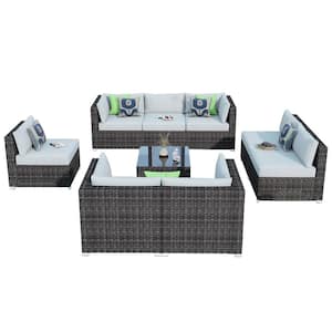Messi Grey 9-Piece Wicker Outdoor Patio Conversation Sofa Seating Set with Grey Cushions