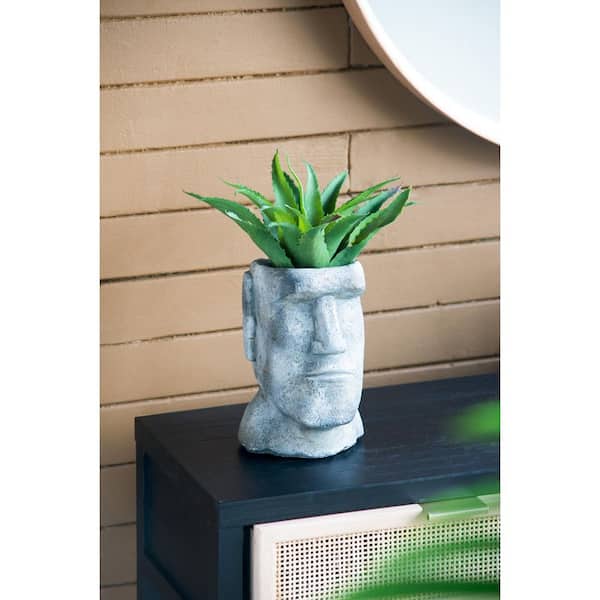 4.3 qt. Medium Gray Cement Indoor/Outdoor Planter, Easter Island Stone  Planter (5.5 in. W x 9 in. H) Weight: 6.8 lbs. W2078P322851 - The Home Depot