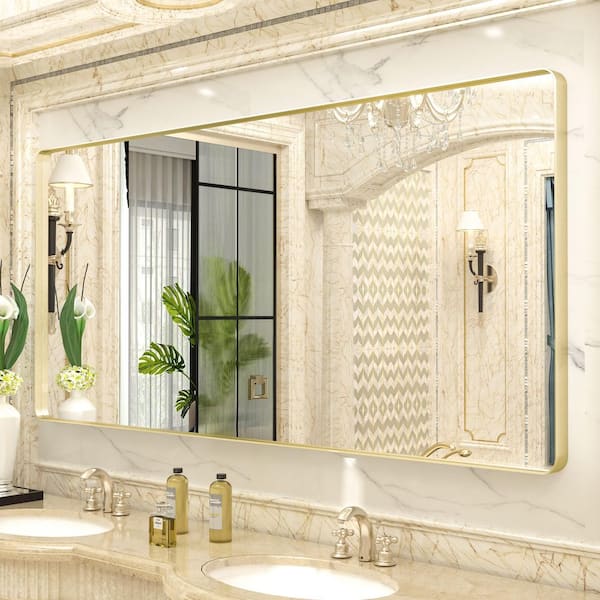72 in. W x 36 in. H Rectangular Aluminum Alloy Frame with Inner Deep Design and Tempered Glass Wall Mirror in Gold