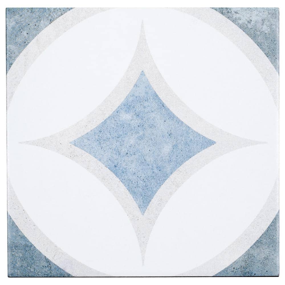 Luv Adore Blue 8 in. Encaustic Spanish/Moroccan Patterned Matte Porcelain W