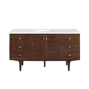 Amberly 60.0 in. W x 23.5 in. D x 34.7 in . H Bathroom Vanity in Mid-Century Walnut with White Zeus Quartz Top