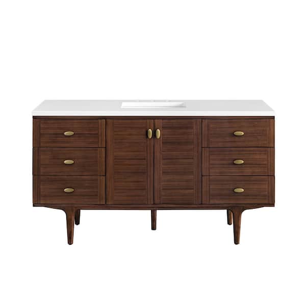 James Martin Vanities Amberly 60.0 in. W x 23.5 in. D x 34.7 in . H Bathroom Vanity in Mid-Century Walnut with White Zeus Quartz Top