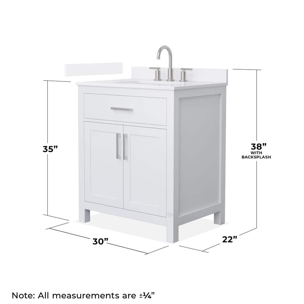 Beckett 30" White Freestanding Single Vanity with Quartz Top