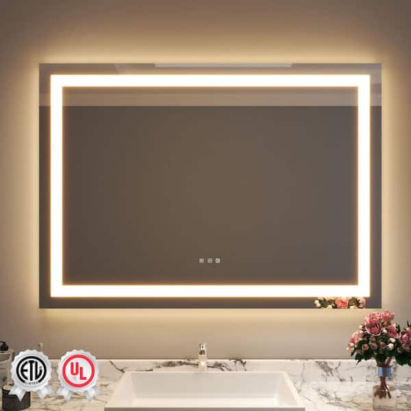 50 in. W x 36 in. H Rectangular Frameless Wall Bathroom Vanity Mirror with Backlit and Front Light