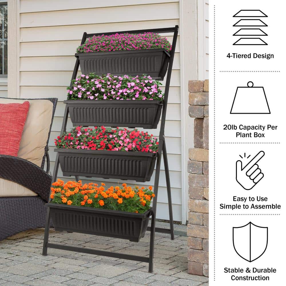 Black 4-Tier Vertical Outdoor Garden Planter