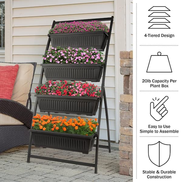 Pure Garden 4-Tier Vertical Planter, Black 50-LG1413 - The Home Depot