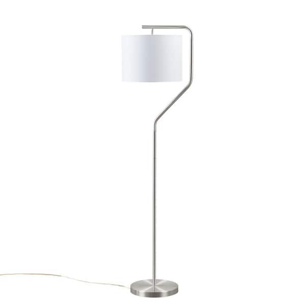 Etokfoks 60 in. Silver Arched Metal Floor Lamp with White Drum Fabric Shade