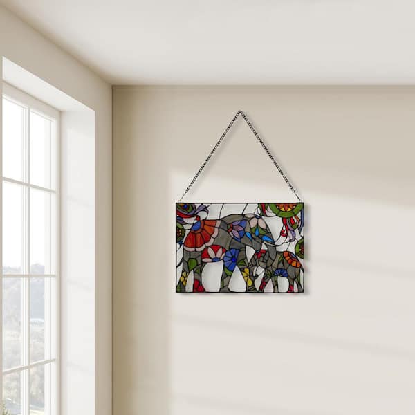 River of Goods Elephant Family Stained Glass Window Panel in River of Goods Elephant Family Stained Glass Window Panel in
