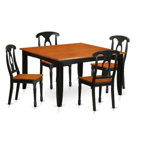 East West Furniture 5-Piece Square Black and Cherry Finish Solid Wood Top Dining Table with 4 Chairs with Lattice Back