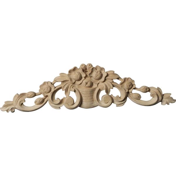 Ekena Millwork 5/8 in. x 12 in. x 3-1/4 in. Cherry Small Bradford Flower Basket Center with Scrolls