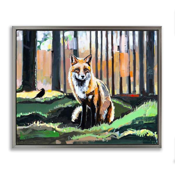 Stupell Industries Fox in Forest Trees by Adam Swanson Gray Floater Frame Animal Graphic Art Print 25 in. x 31 in.