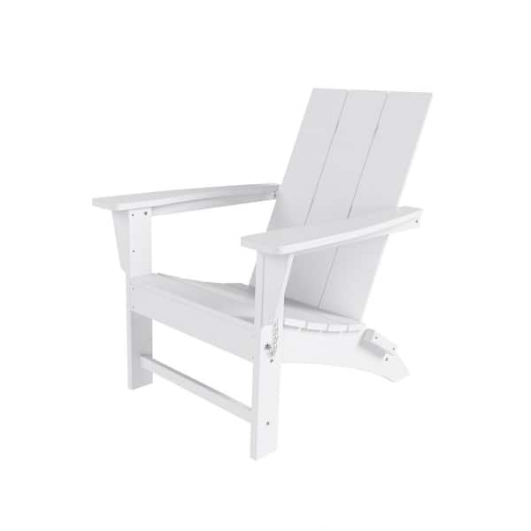 Shoreside Outdoor Patio Fade Proof Modern Folding Plastic Adirondack Chair in White
