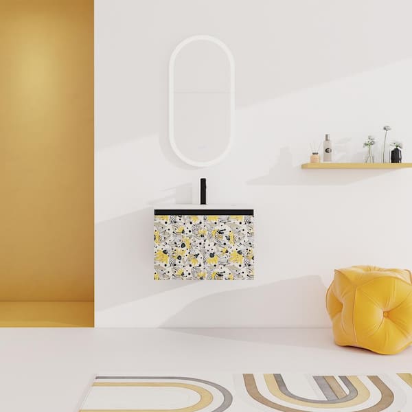 Unbranded 24 in. W x 18 in. D x 17 in. H Single Sink Floating Bath Vanity in Black with White Ceramic Top