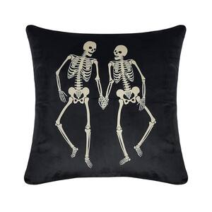 Black Throw Pillow Velvet Gentlemen Skeletons Decorative 18 in.x18 in.