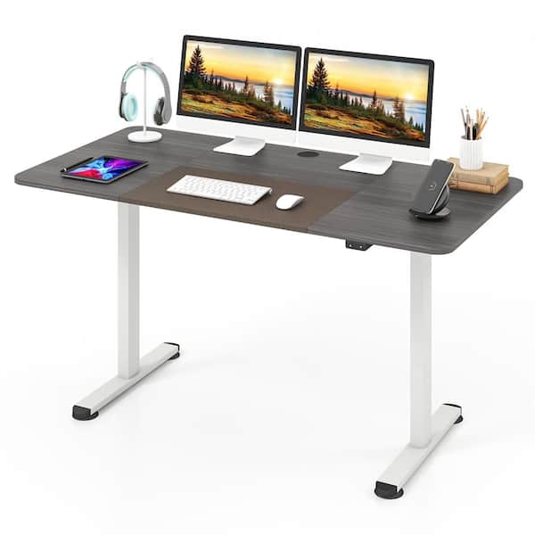 HONEY JOY 55 in. Rectangular Gray Wood Height Adjustable Electric Standing Desk Sit to Stand Electric Desk Powerful Motor