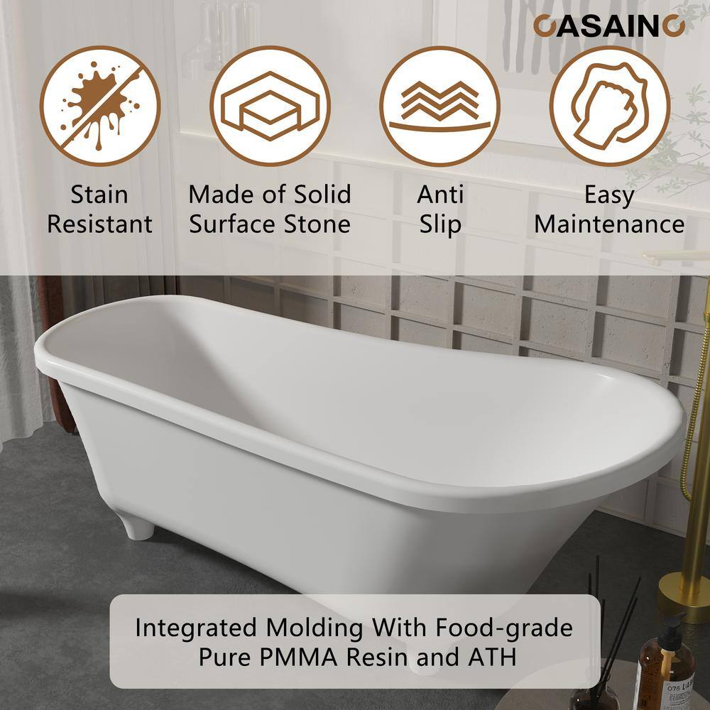 67.72" White Solid Surface Freestanding Soaking Bathtub