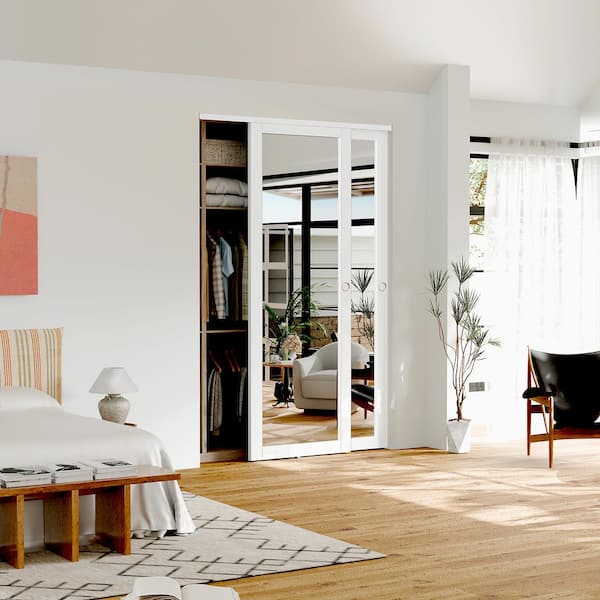 TENONER 60 in. x 80 in. Solid Core, White Double Slide, MDF