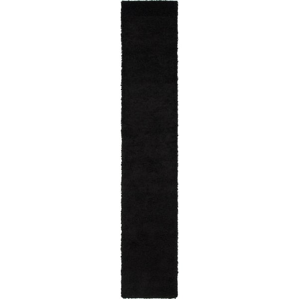 Unique Loom Solid Shag Jet Black 13 ft. Runner Rug