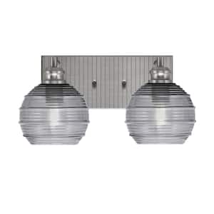 Albany 14 in. 2-Light Brushed Nickel Vanity Light with Smoke Ribbed Glass Shades