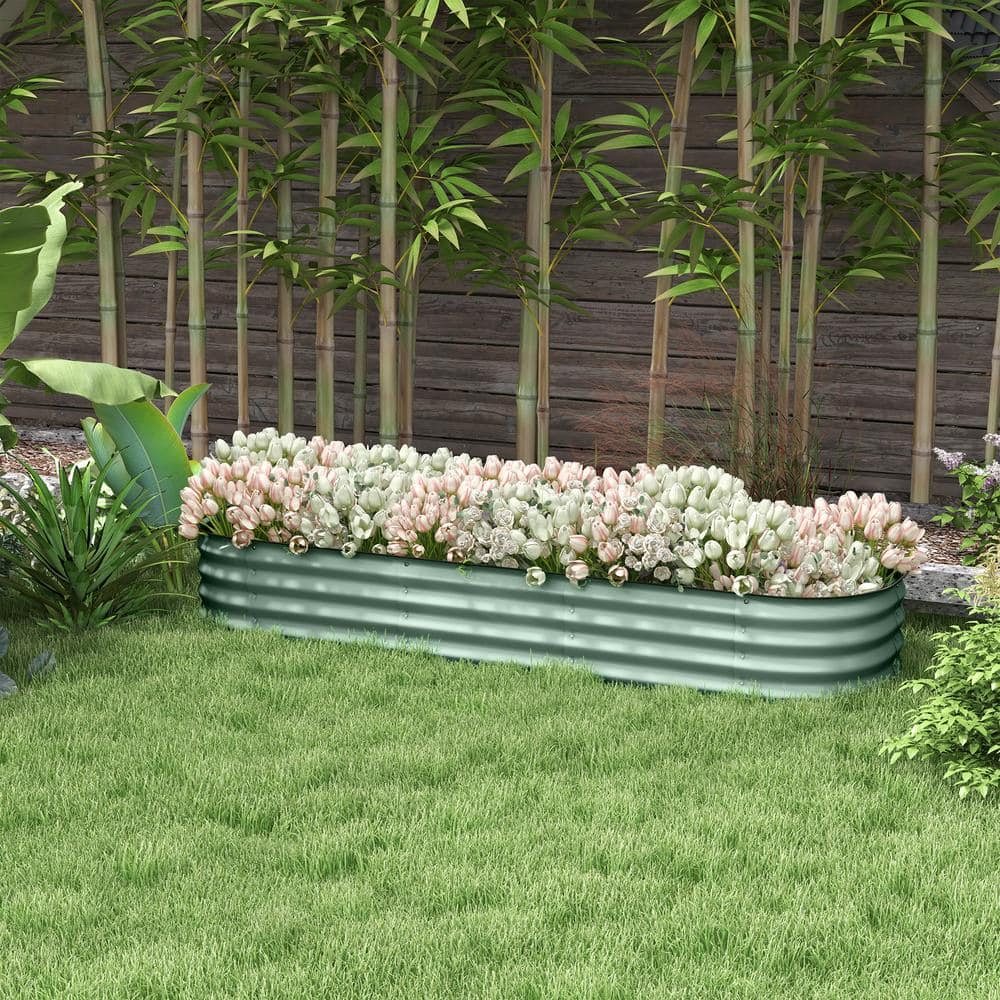 Green Galvanized Steel Oval Raised Garden Bed with Safety Edging