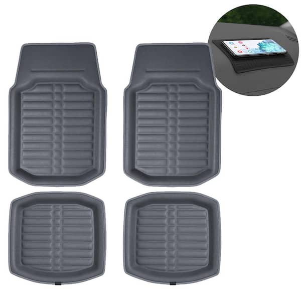 FH Group Gray Faux Leather Liners Deep Tray Car Floor Mats with Anti-Skid Backing - Full Set