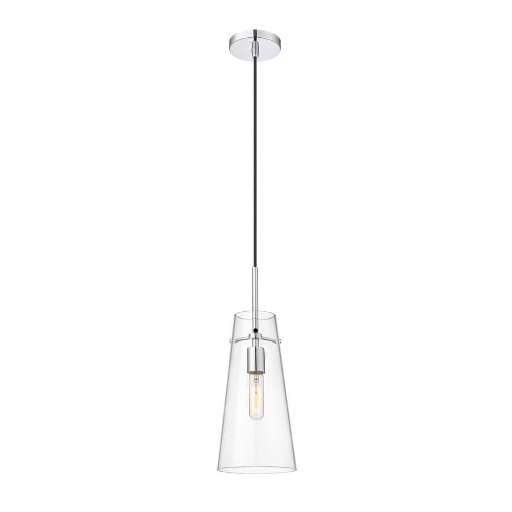 Kira 6.5 in. 1-Light Chrome Shaded Pendant Light with Clear Glass Shade, No