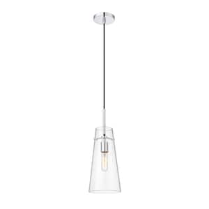 Kira 6.5 in. 1-Light Chrome Shaded Pendant Light with Clear Glass Shade, No Bulbs Included