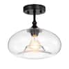 Warehouse of Tiffany Masix 11 in. 1-Light Black Indoor Semi-Flush Mount ...