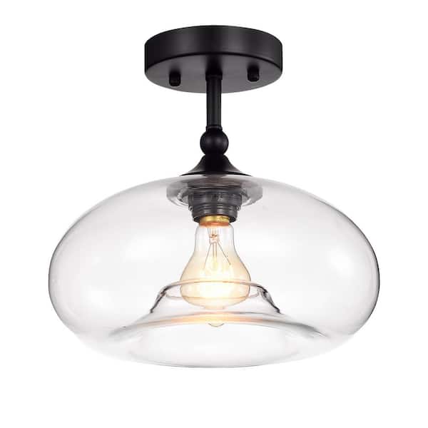 Warehouse of Tiffany Masix 11 in. 1-Light Matte Black Semi-Flush Mount Light