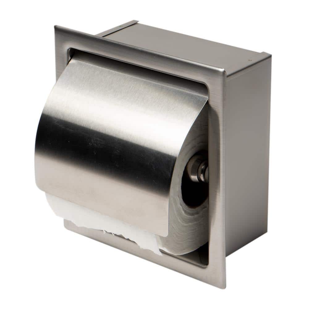 Brushed Stainless Steel Recessed Toilet Paper Holder with Cover