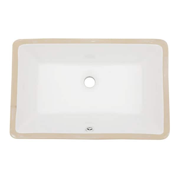 21 in. Undermount Rectangular Bathroom Sink with Overflow in White Ceramic