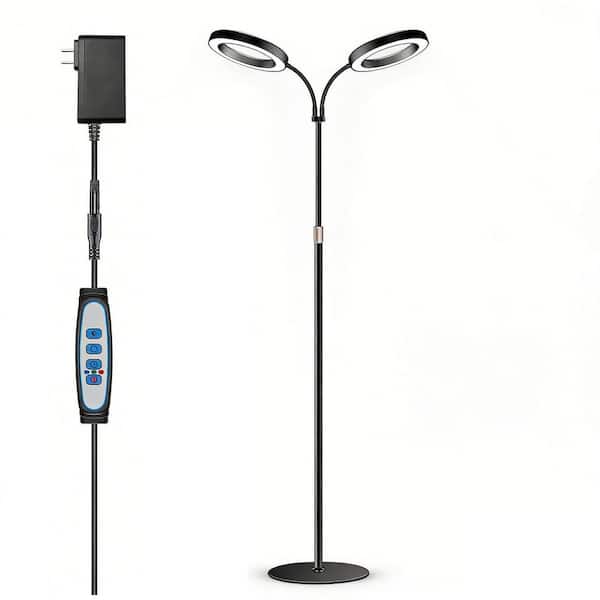 2-Head Full Spectrum Grow Light with 68 in. Adjustable Stand, Black Halo Floor LED Grow Lamp with 16 Hour Timer