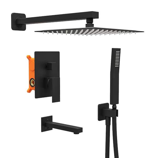 FUFU&GAGA Single Handle Faucet Handle 3-Spray Rain Shower Faucet with 2.5 GPM Shower Combo Kit with Valve Adjustable Head in Black