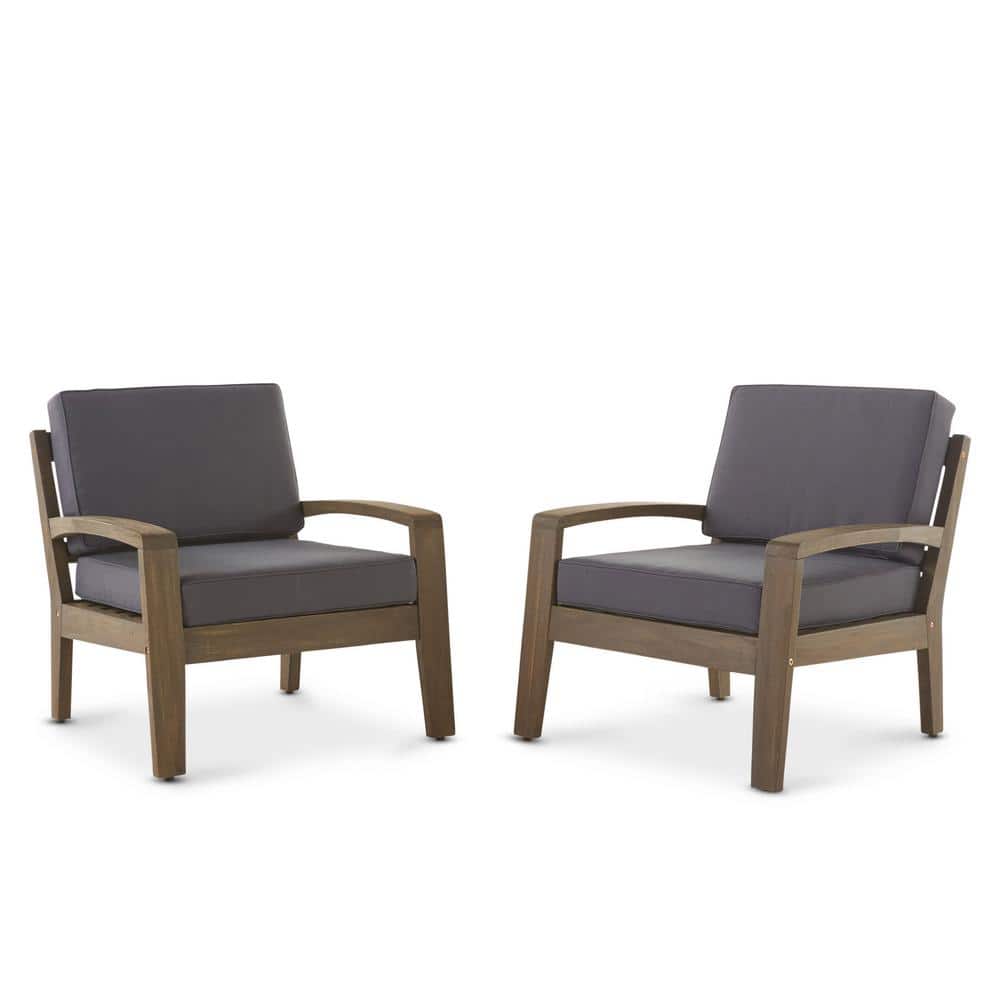 Transitional Acacia Wood Lounge Chairs with Water-Resistant Cushions, Set of 2