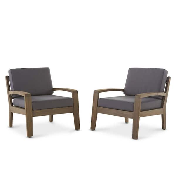 Grenada Grey Stationary Wood Outdoor Patio Lounge Chair with Dark Grey Cushion (2-Pack))