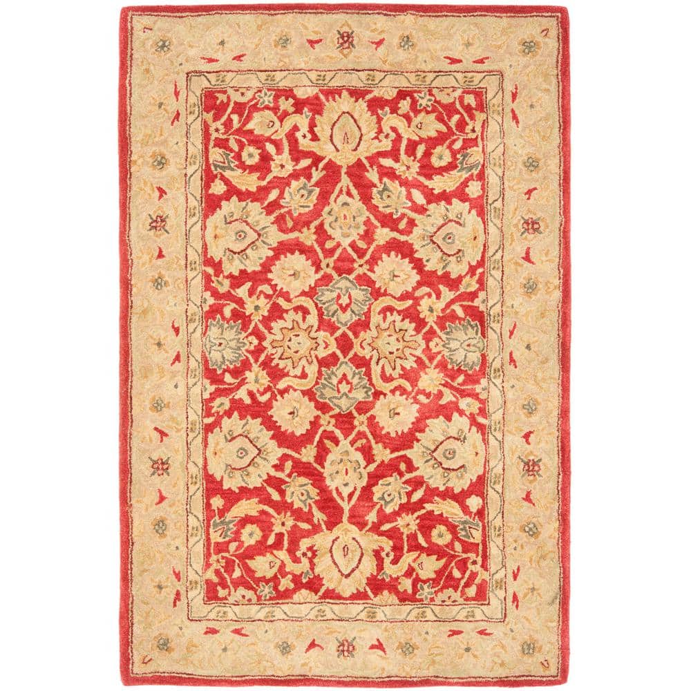 SAFAVIEH Anatolia Tracy Traditional Wool Area Rug, Red/Ivory, 4' x 6'