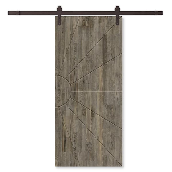 CALHOME 42 in. x 80 in. Weather Gray Stained Pine Wood Modern Interior Sliding Barn Door with Hardware Kit