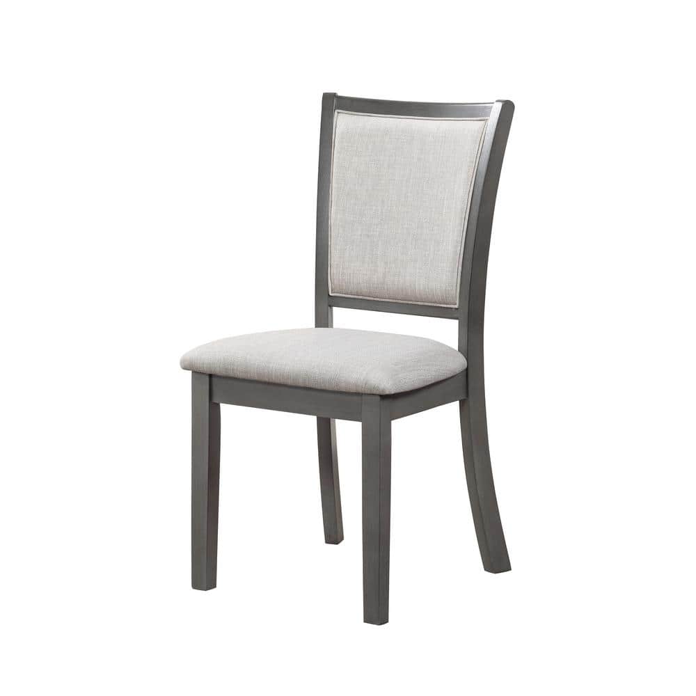 Gray Round Wood Dining Table with 4 Upholstered Chairs