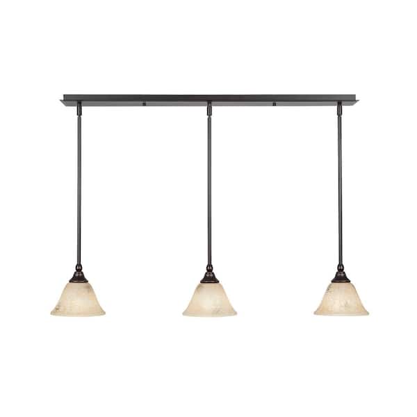 Unbranded Livingston 100-Watt 3 Light Dark Granite Linear Pendant Light with 7 in. Italian Marble Glass Shades No Bulbs Included
