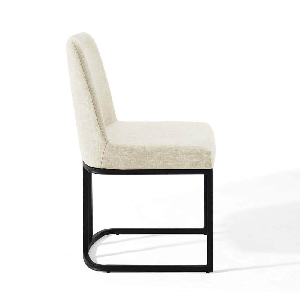 Amplify Matte Black Stainless Steel Upholstered Side Chair in Cream